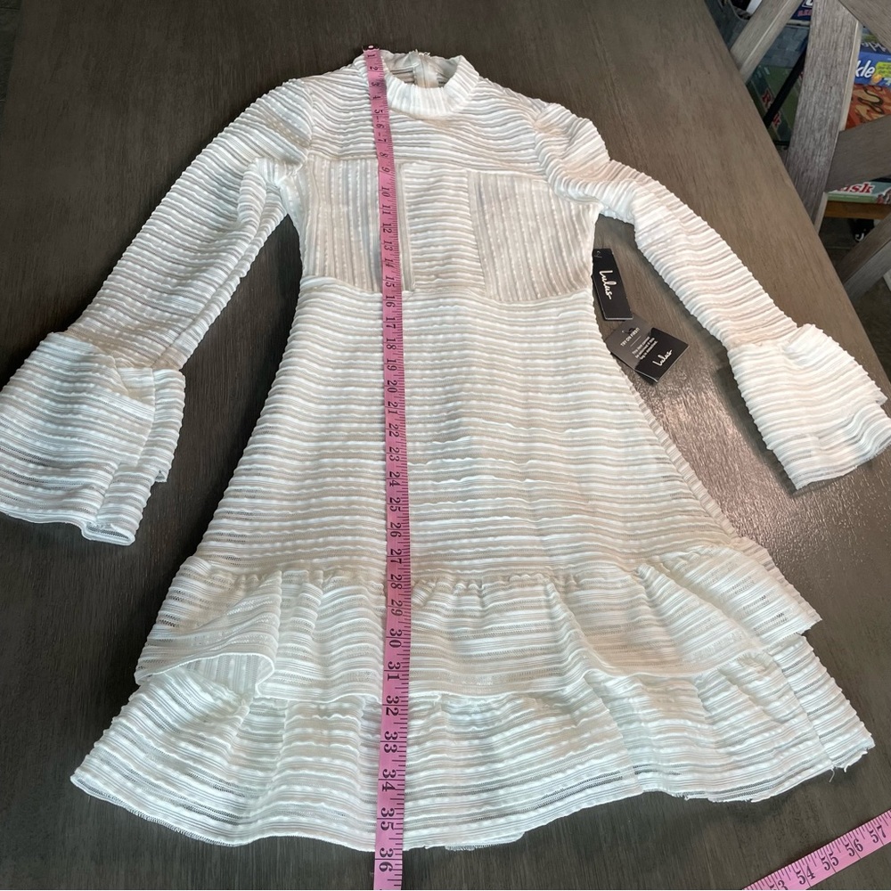 NWT Lulu’s For Always White Ruffled Long Sleeve Mini Dress XS - Picture 15 of 16